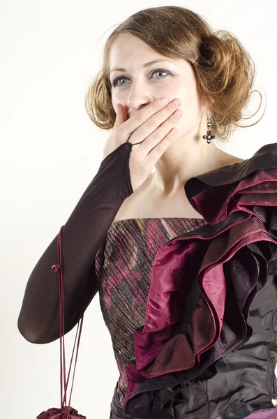 Studio portrait of an attractive, beautifu woman dressed in old fashinable style — Stock Photo, Image