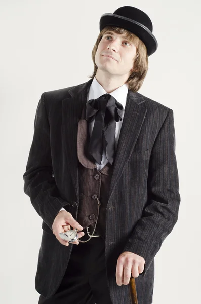 Portret człowieka biznesu z zegarka, ubrana w stylu retro — Zdjęcie stockowe