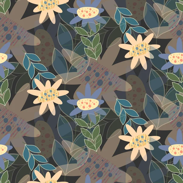 Motif floral vectoriel sans couture dans des tons sombres — Image vectorielle