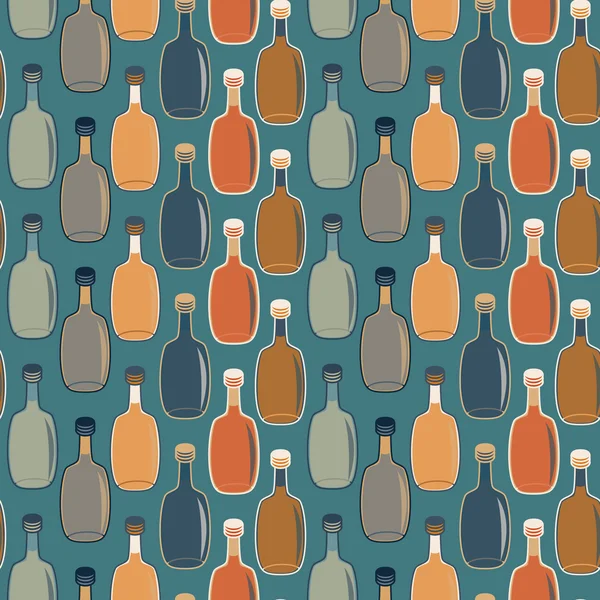 Seamless vector alcohol bottles pattern on turquoise — Stock Vector