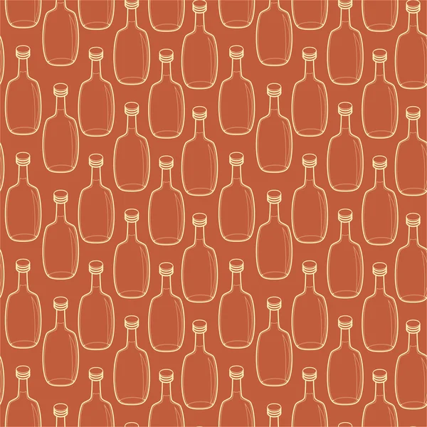 Seamless vector alcohol bottles pattern on brown — Stock Vector