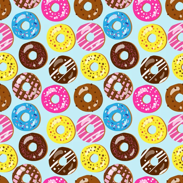 Nahtloses Vektormuster aus verschiedenen Donuts mit unterschiedlichen Oberteilen — Stockvektor