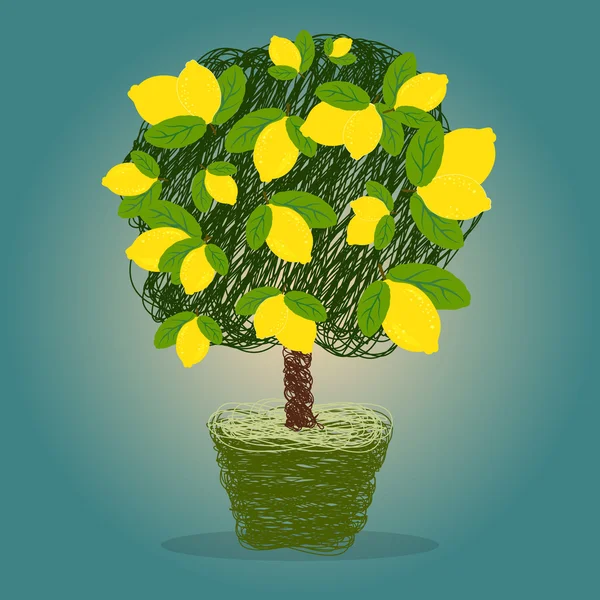 Lemon tree in a pot drawn in scribble style vector — Stock Vector