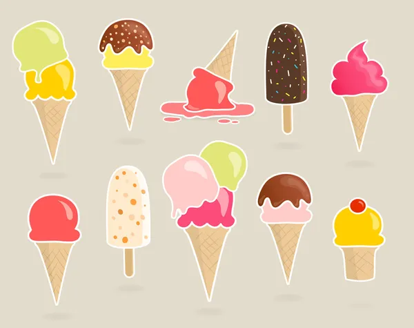 Lot de 10 autocollants de crème glacée vectorielle — Image vectorielle