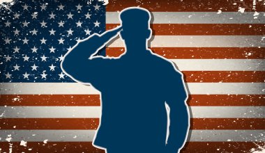 US Army soldier on grunge american flag background vector clipart