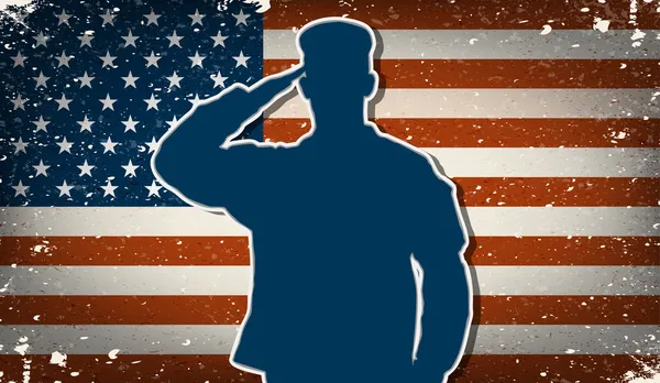 Oss soldat på grunge amerikansk flagga bakgrund vektor — Stock vektor