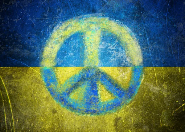 Grunge Ukrainian flag illustration with a peace sign. Peace concept — Stock Photo, Image