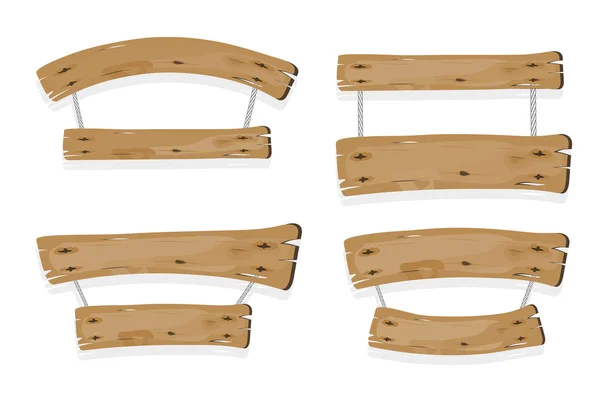 Tábuas de madeira marrom penduradas em cordas — Fotografia de Stock