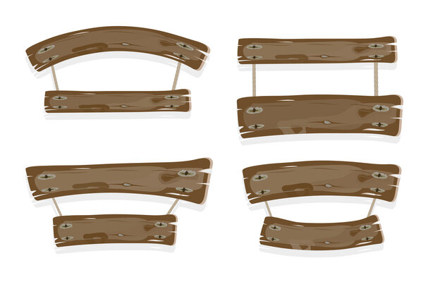 Коричневые деревянные плакаты и ленты, висящие на веревках
