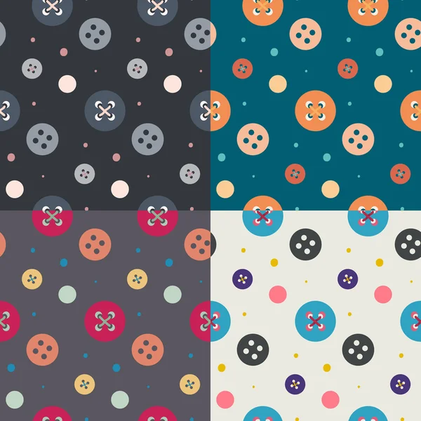 Set of four colorful button seamless vector patterns — Stock Vector