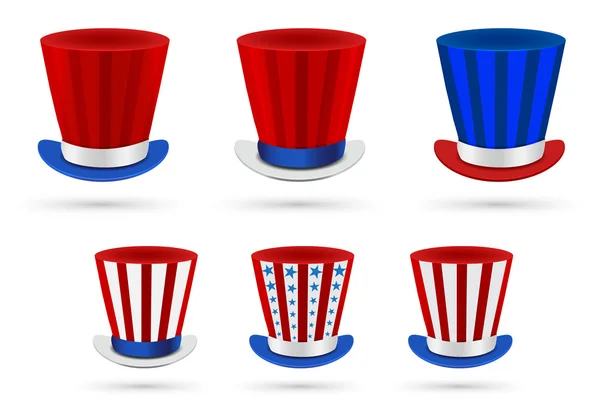 6 독립 기념일 모자 다른 색상 조합 설정 — 스톡 벡터