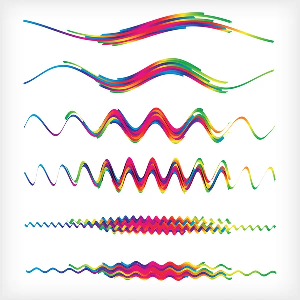 Set de 6 divisores ondulados de arco iris. vector abstracto — Archivo Imágenes Vectoriales