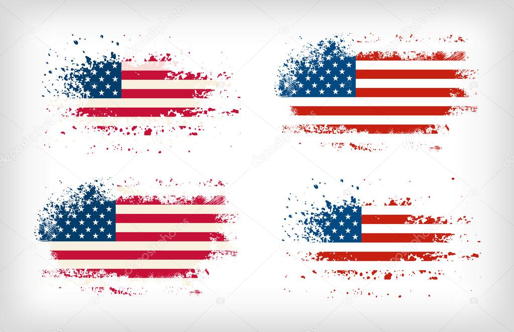 Grunge american ink splattered flag vectors