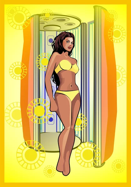 The sunburnt woman near a sun deck — Stock Vector