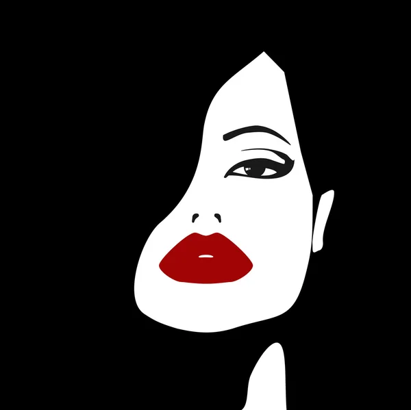 Gesicht einer Frau mit roten Lippen — Stockvektor