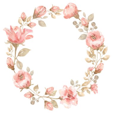 Suluboya Mercan Çelengi Clipart, Pembe Şakayık Çiçek Düzenleme Çizimi, Şeftali Çerçevesi, Boho düğün buketi, bebek partisi