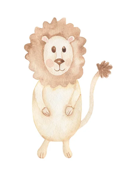 Cute Boho Animal Clipart Watercolor Hand Drawn Tropical Lion Illustration — стоковое фото