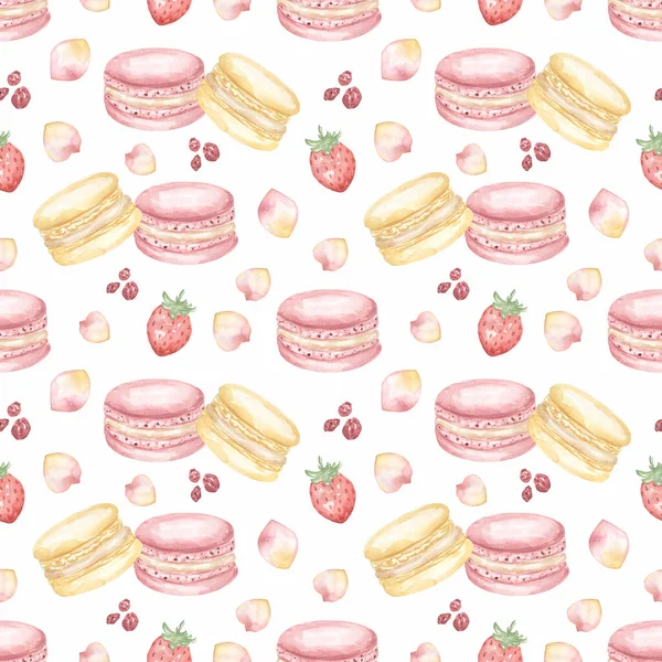 Watercolor Yummy Sweets Repeat Paper Macaron Fruits Scrapbook Paper Sweets — Stock Photo, Image