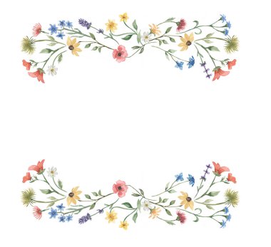 Yabani Çiçekler Çerçeve Çerçevesi, Suluboya Çicek Resimleri, Kırsal Sınır, Bitki Buketi klipsi Sanat, Düğün Davetiyesi, Bebek Duşu Grafikleri