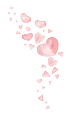 Uçan Kalp Kompozisyonu Clipart, Suluboya Pastel Kalp Düzenleme İllüstrasyonu, Pembe Hassas mercan Kalp İzi, Aşk Dekorasyonu, Sevgililer Günü, bebek partisi grafikleri, düğün davetiyesi