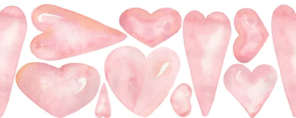 Heart Border Clipart Akvarell Pastell Hjärtan Sömlös Gräns Illustration Rosa — Stockfoto