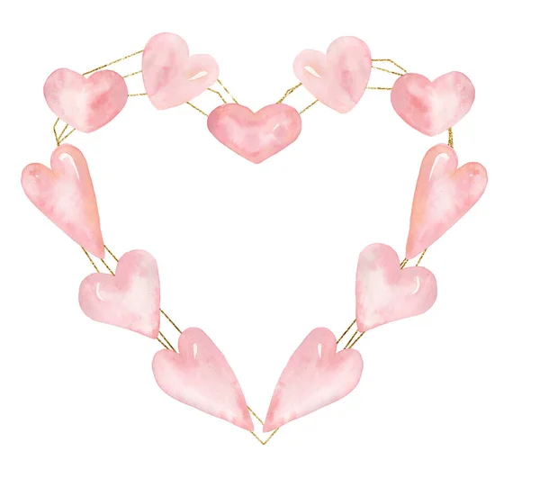Heart Clipart Akwarela Pastelowe Serca Ramka Ilustracja Różowy Delikatny Koralowe — Zdjęcie stockowe