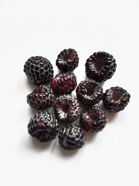 Ripe Juicy Black Raspberries White Background — Fotografia de Stock