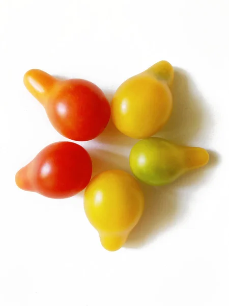 Floral Ornament Made Yellow Red Pear Shaped Cherry Tomatoes —  Fotos de Stock