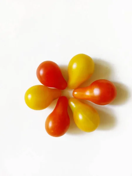 Floral Ornament Made Yellow Red Pear Shaped Cherry Tomatoes —  Fotos de Stock