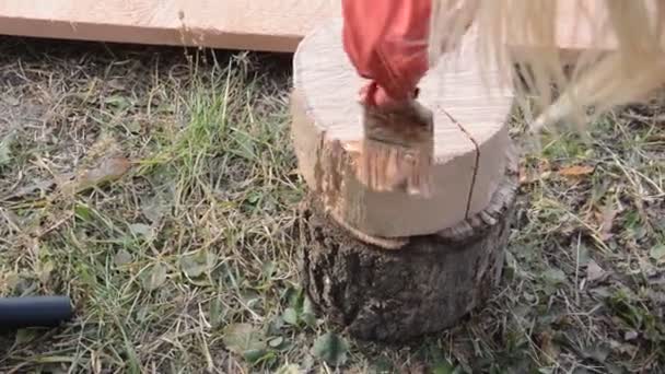 湿気から保護するために木製の板を描く — ストック動画