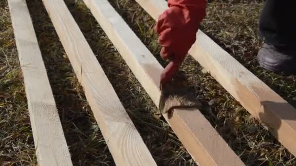 Måla Träplankor För Att Skydda Mot Fukt — Stockvideo