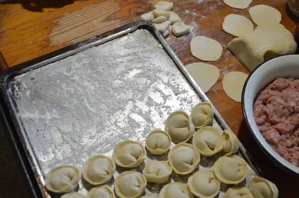 Woman Sculpts Dumplings Home — Foto Stock