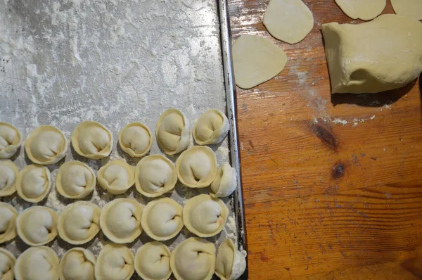 Woman Sculpts Dumplings Home — Stockfoto