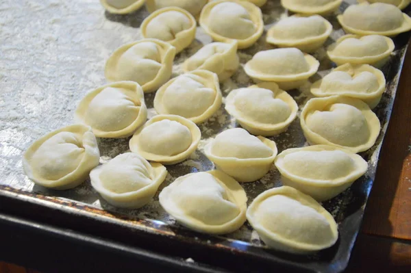 Woman Sculpts Dumplings Home — Stockfoto
