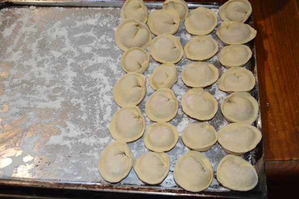 Woman Sculpts Dumplings Home — Stockfoto