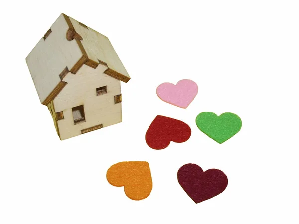 Wooden House Mockup Hearts — Stock Photo, Image