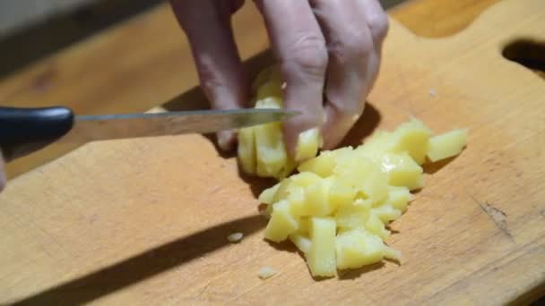 Slicing Boiled Potatoes Knife — Vídeos de Stock
