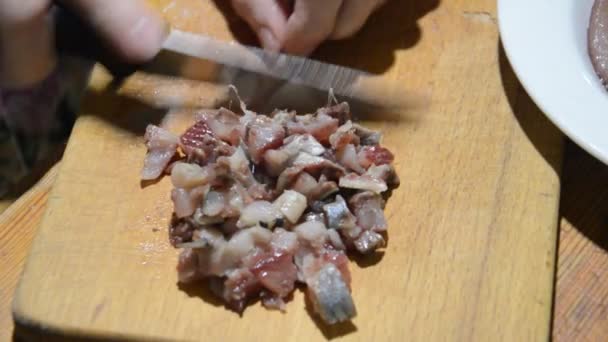 Slicing Herring Knife Kitchen Board — Video Stock