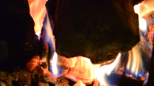 Leña Está Ardiendo Caja Fuego Una Estufa Hierro Fundido Para — Vídeos de Stock