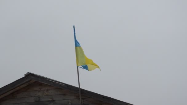 Παλιά Ουκρανική Σημαία Κυματίζει Στον Άνεμο — Αρχείο Βίντεο