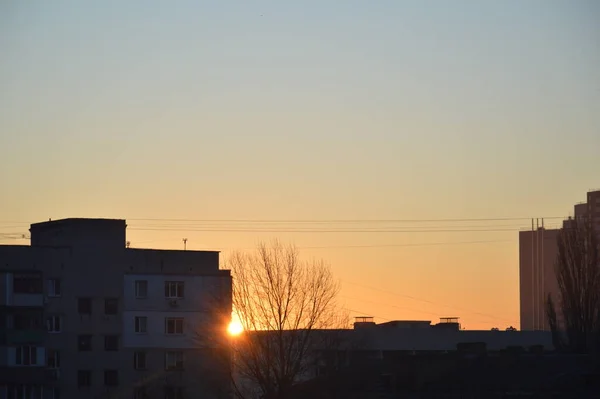 Житлові Нові Будівлі Світанку Місті — стокове фото