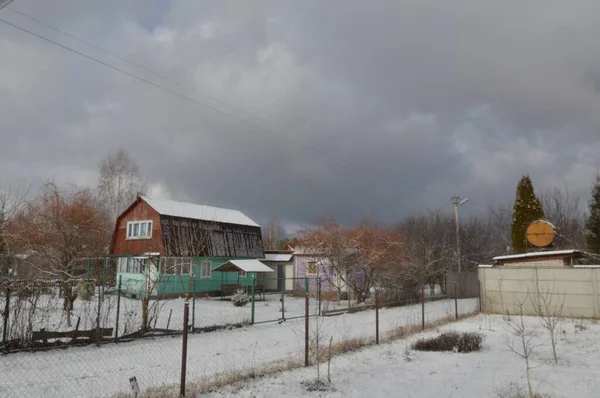 Edifici Rurali Coperti Neve Inverno — Foto Stock