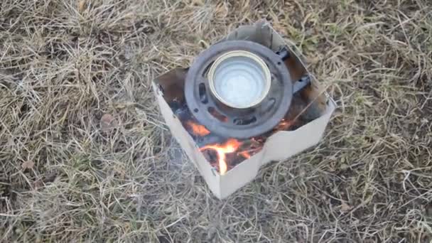 Metal Stove Burning Wood Chips Firewood — Stock Video