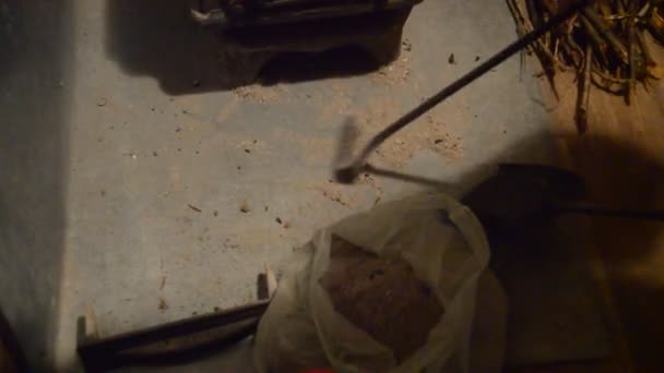 用金属勺清洗烤箱中的灰 — 图库视频影像