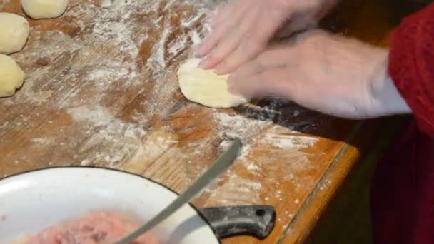 自家製の白肉を酵母生地で調理する — ストック動画