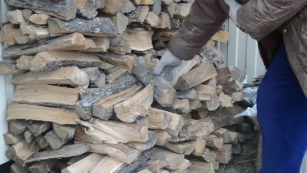 Evi Kurutmak Isıtmak Için Odun Yığmak — Stok video