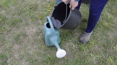 Sebze bahçesini elle sulamak.