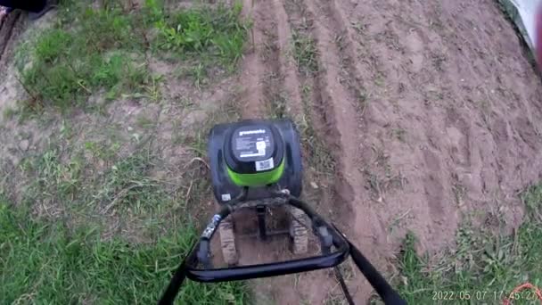 Work Manual Cultivator Plowing Land Village — Vídeo de Stock