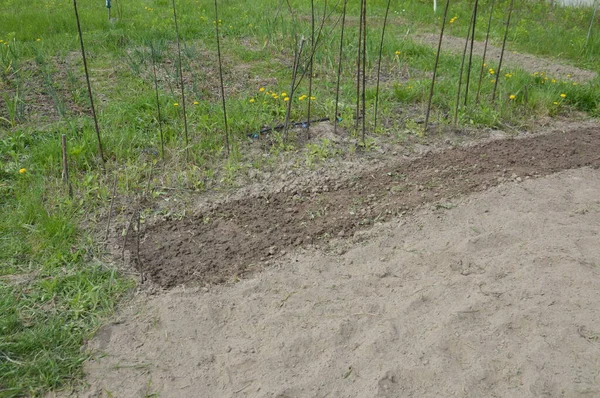 Prepared Garden Beds Planting Vegetables Village —  Fotos de Stock