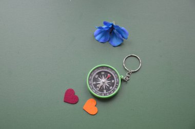 Bir nesnenin arka planında seyahat için el pusulası